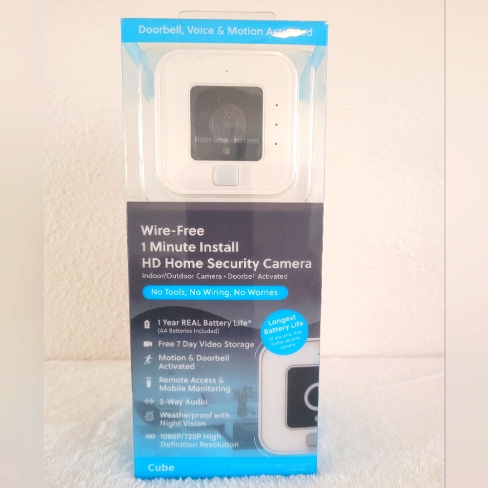 New SimplySmart Home White Cube 1080p HD Indoor/Outdoor Wire-Free Camera